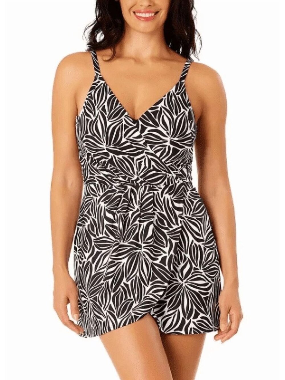Lands' End Black & White Swim Dress Swim Suit Size Medium Women's